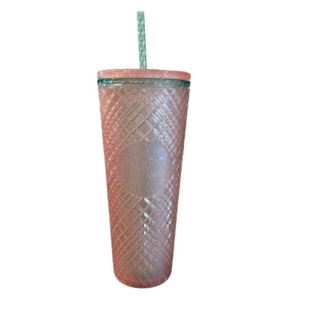 Starbucks Jeweled Pearl Pink Green 24oz Venti Cold Cup Tumbler Lid Straw Summer